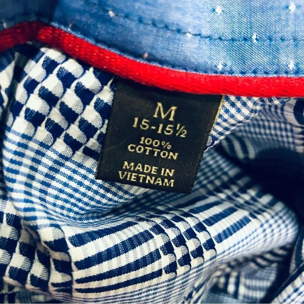 Tasso Elba Blue Plaid Buttons Down Long Sleeve Flip Cuff Sz M (15-151/2) Shirt